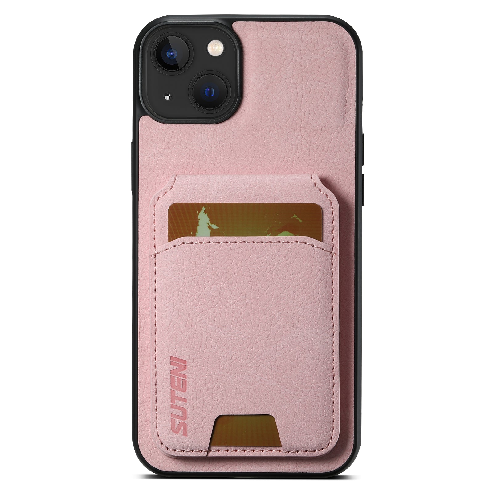 SUTENI H02 For iPhone 13 6.1 inch Case Litchi Texture Vertical Flip Kickstand Phone Cover - Pink SUTENI H02 For iPhone 13 6.1 inch Case Litchi Texture Vertical Flip Kickstand Phone Cover - Pink